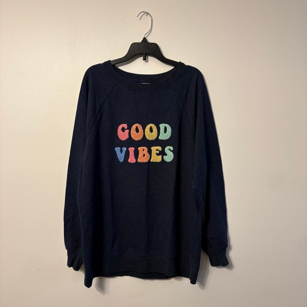 Wildfox Good Vibes Sweatshirt Womens Size Small Blue Rainbow Raglan Pullover